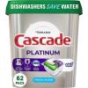 imageCascade Platinum Dishwasher Soap Pods Actionpacs  Oxi Fresh 62 Count of Dishwasher Detergent Pods