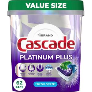 imageCascade Platinum Dishwasher Pods ActionPacs Dishwasher Detergent with Dishwasher Cleaner Action Lemon Platinum Plus 70 Count62 Count Pack of 1