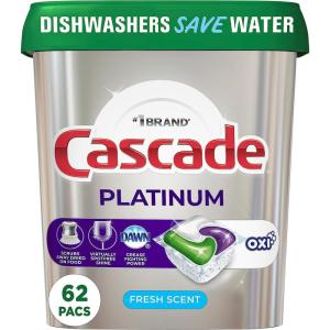 imageCascade Platinum Dishwasher Soap Pods Actionpacs  Oxi Fresh 62 Count of Dishwasher Detergent Pods