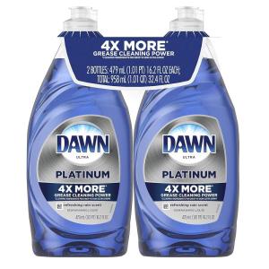 imageDawn Platinum Dish Soap Liquid Dishwashing Liquid Grease Removal Fresh Rain 3x24oz  Sponge BundleRain