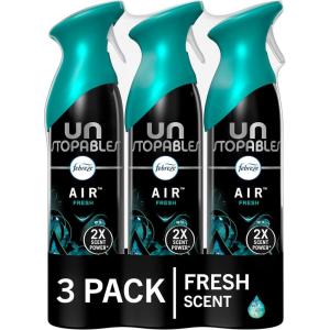 imageFebreze Air Mist Air Freshener Spray OdorFighting Room Spray Air Fresheners for Home and Bathroom and Kitchen Aerosol Can Unstopables Fresh Scent 88oz 3 Count88 Ounce Pack of 3