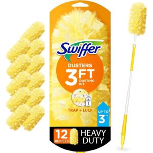 imageSwiffer Duster Heavy Duty Dusting Kit Cleaning Supplies 3 ft Extended Handle 1 Duster 12 Refills13 Piece Set