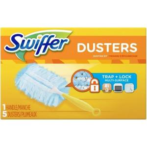 imageSwiffer Dusters Refill for Cleaning Made by SWIFFER Feather ampamp Microfiber Duster Disposable Alternative for Dusting Furniture Blinds Ceiling Fans Walls Helps Remove Allergens Unscented 18ct1 Handle  5 Refills