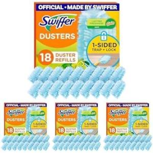 imageSwiffer Dusters Refill for Cleaning Made by SWIFFER Feather ampamp Microfiber Duster Disposable Alternative for Dusting Furniture Blinds Ceiling Fans Helps Remove Allergens Gain Scent 18 Count18 Count Pack of 4