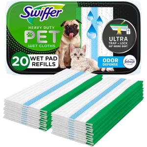 imageSwiffer Sweeper Pet Heavy Duty MultiSurface Wet Cloth Refills for Floor Mopping and Cleaning Fresh scent 20 count Packaging May Vary
