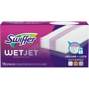 imageSwiffer WetJet Hardwood Floor Cleaner Spray Mop Pad Refill Bathroom Cleaning Supplies Hardwood Floor Cleaner Multi Surface 24 Count15 Count Pack of 1