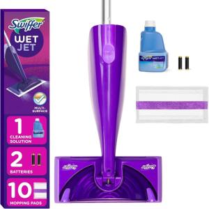 imageSwiffer WetJet Hardwood and Floor Spray Mop Cleaner Starter Kit Includes 1 Power Mop 10 Pads Cleaning Solution Batteries1 Kit