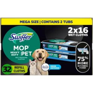 imageSwiffer Sweeper Pet Heavy Duty MultiSurface Wet Cloth Refills for Floor Mopping and Cleaning Fresh scent 16 count Pack of 2