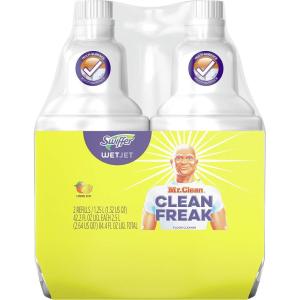 imageSwiffer Wetjet Hardwood Floor Mopping and Cleaning Solution Refills with Mr Clean Clean Freak Power All Purpose Cleaning Product 125 L Pack of 2
